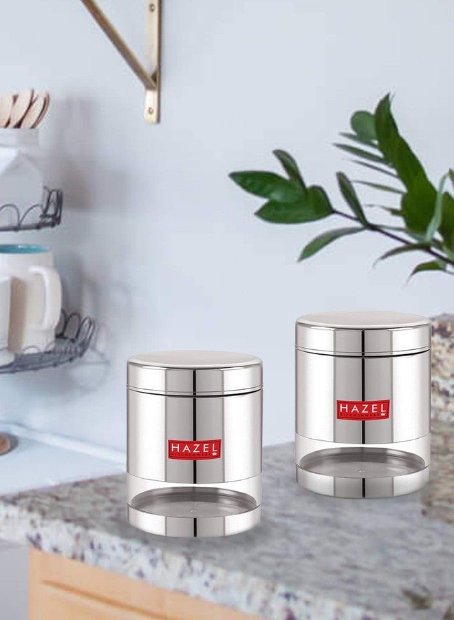 HAZEL Stainless Steel Containers Set For Kitchen Storage Transparent See Through Glossy Finish Storage Jars Dabba, Set of 2, 1000 ML Each, Silver - Image 1